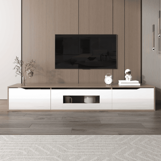 Móvel de TV - Características em branco brilhante com luz LED mutável - Branco Móvel de TV - Características em branco brilhante com luz LED mutável - Branco