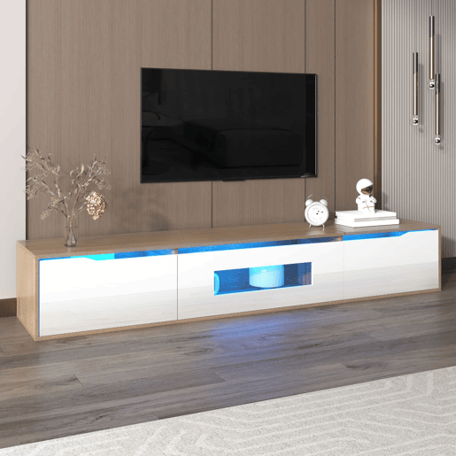 Móvel de TV - Características em branco brilhante com luz LED mutável - Branco Móvel de TV - Características em branco brilhante com luz LED mutável - Branco