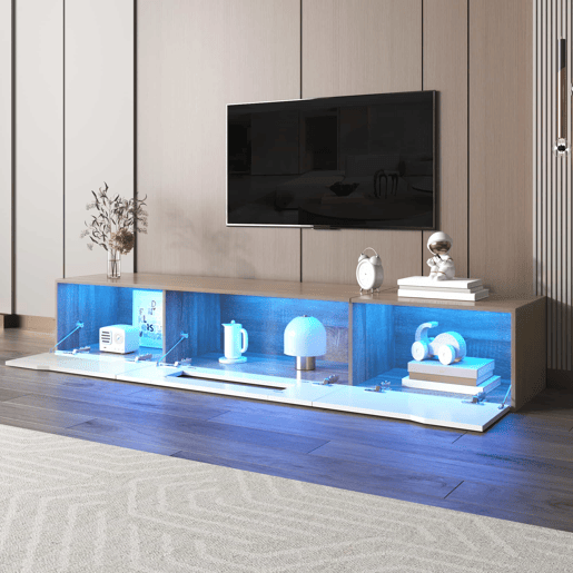 Móvel de TV - Características em branco brilhante com luz LED mutável - Branco Móvel de TV - Características em branco brilhante com luz LED mutável - Branco