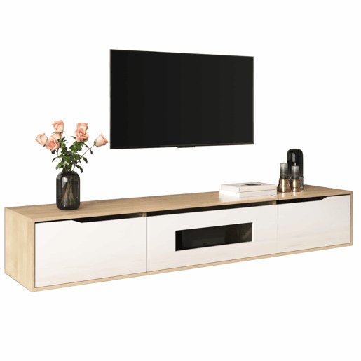 Móvel de TV - Características em branco brilhante com luz LED mutável - Branco Móvel de TV - Características em branco brilhante com luz LED mutável - Branco