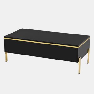 Móvel de TV e mesa de centro - Luxo moderno, superfície brilhante, bordas douradas, grande capacidade de armazenamento - Preto