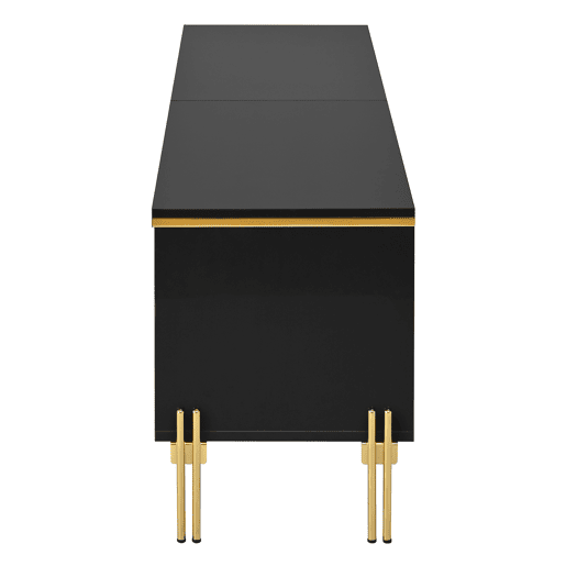 Móvel de TV e mesa de centro - Luxo moderno, superfície brilhante, bordas douradas, grande capacidade de armazenamento - Preto