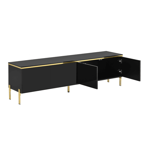 Móvel de TV e mesa de centro - Luxo moderno, superfície brilhante, bordas douradas, grande capacidade de armazenamento - Preto