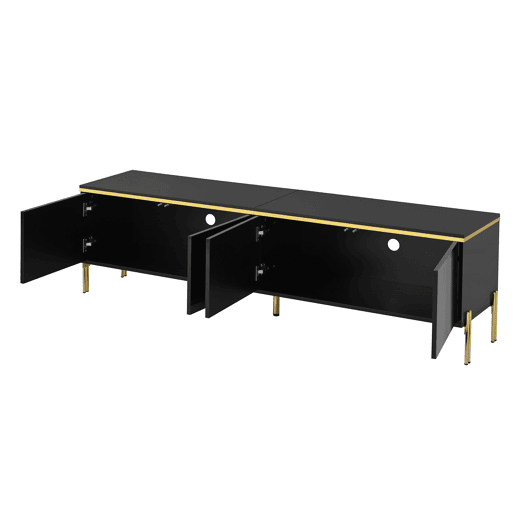 Móvel de TV e mesa de centro - Luxo moderno, superfície brilhante, bordas douradas, grande capacidade de armazenamento - Preto