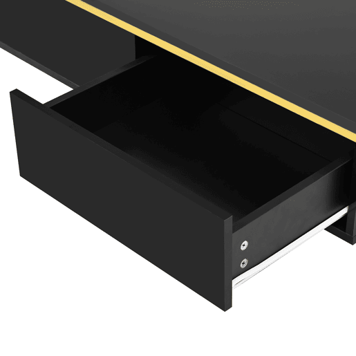 Móvel de TV e mesa de centro - Luxo moderno, superfície brilhante, bordas douradas, grande capacidade de armazenamento - Preto