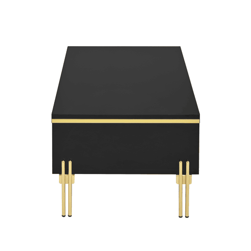 Móvel de TV e mesa de centro - Luxo moderno, superfície brilhante, bordas douradas, grande capacidade de armazenamento - Preto