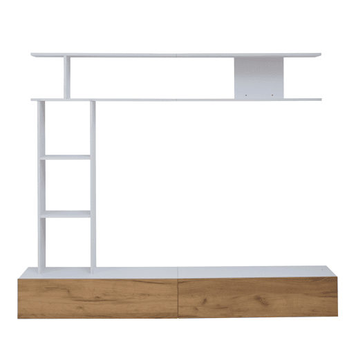Móvel de TV 180x35x22,5 cm - Conjunto de sala com vitrines, prateleira e painel para TV - Branco + Natural Móvel de TV 180x35x22,5 cm - Conjunto de sala com vitrines, prateleira e painel para TV - Branco + Natural