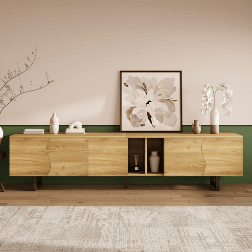 Móvel de TV 191x38 cm - 5 portas, design exclusivo, baixo - Natural Móvel de TV 191x38 cm - 5 portas, design exclusivo, baixo - Natural
