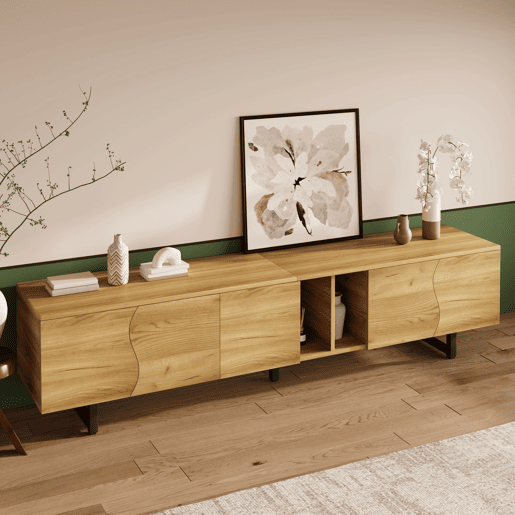 Móvel de TV 191x38 cm - 5 portas, design exclusivo, baixo - Natural Móvel de TV 191x38 cm - 5 portas, design exclusivo, baixo - Natural
