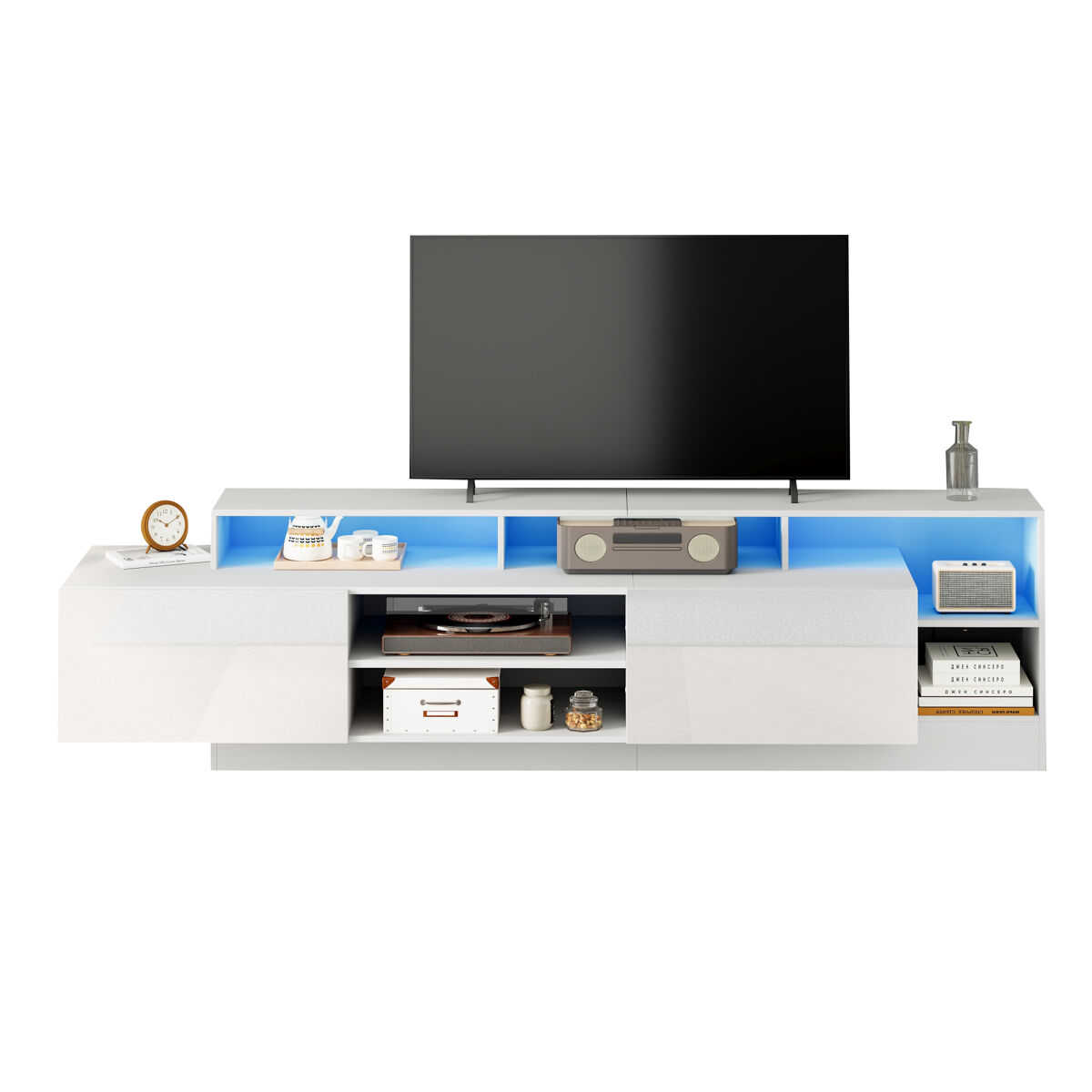 mueble tv 190x40x485cm - lowboard moderno con led y diseno alto brillo para tv hasta 70 - blanco