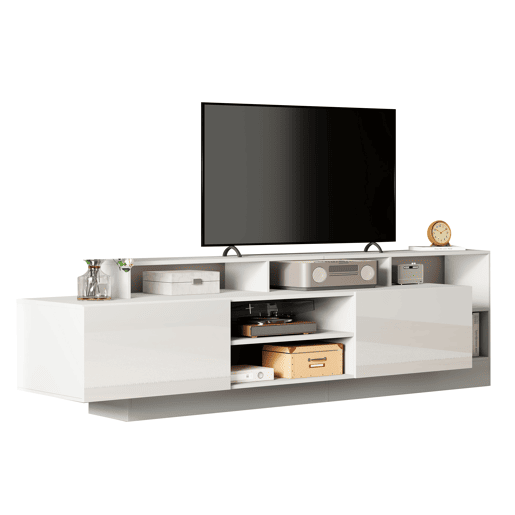 Móvel de TV 190x40x48,5 cm - Lowboard moderno com LED e design de alto brilho para TVs até 70 - Branco Móvel de TV 190x40x48,5 cm - Lowboard moderno com LED e design de alto brilho para TVs até 70 - Branco