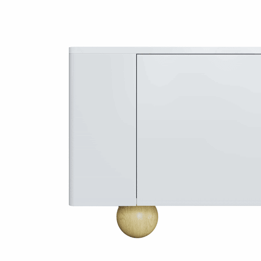 Móvel de TV 180 cm - 4 portas, design elegante, superfície com efeito mármore, pés esféricos de madeira - Branco, Madeira Móvel de TV 180 cm - 4 portas, design elegante, superfície com efeito mármore, pés esféricos de madeira - Branco, Madeira