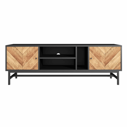 Mesa de TV 150x38x55cm - com prateleiras e 2 portas - Natural + Preto Mesa de TV 150x38x55cm - com prateleiras e 2 portas - Natural + Preto