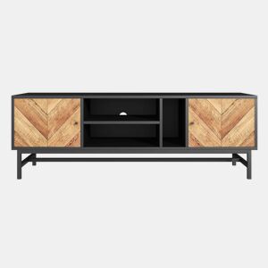 Mesa de TV 150x38x55cm - com prateleiras e 2 portas - Natural + Preto