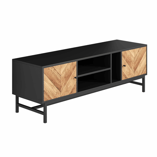 Mesa de TV 150x38x55cm - com prateleiras e 2 portas - Natural + Preto Mesa de TV 150x38x55cm - com prateleiras e 2 portas - Natural + Preto