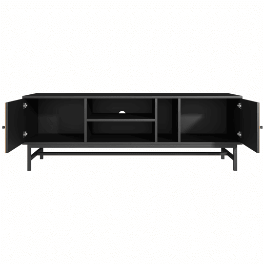 Mesa de TV 150x38x55cm - com prateleiras e 2 portas - Natural + Preto Mesa de TV 150x38x55cm - com prateleiras e 2 portas - Natural + Preto