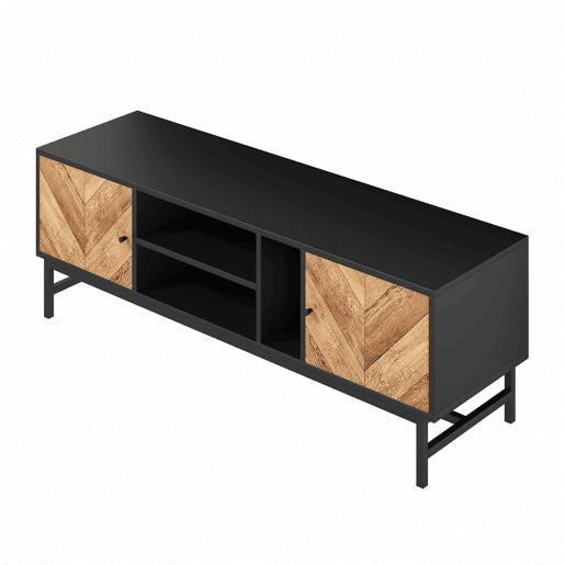 Mesa de TV 150x38x55cm - com prateleiras e 2 portas - Natural + Preto Mesa de TV 150x38x55cm - com prateleiras e 2 portas - Natural + Preto