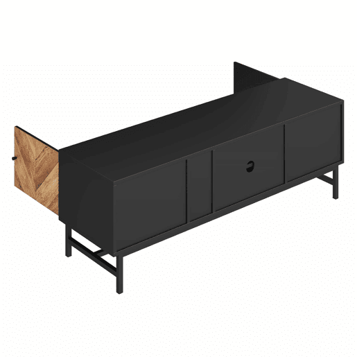 Mesa de TV 150x38x55cm - com prateleiras e 2 portas - Natural + Preto Mesa de TV 150x38x55cm - com prateleiras e 2 portas - Natural + Preto