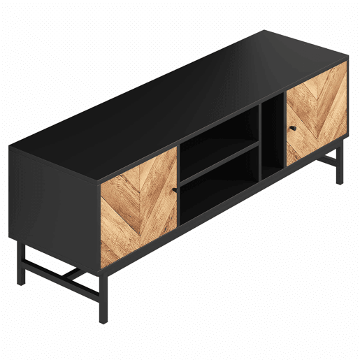 Mesa de TV 150x38x55cm - com prateleiras e 2 portas - Natural + Preto Mesa de TV 150x38x55cm - com prateleiras e 2 portas - Natural + Preto