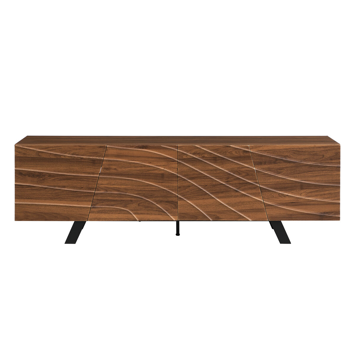 mueble tv 160x39x505 cm - lowboard con frente ondulado gran almacenamiento patas de hierro - nogal