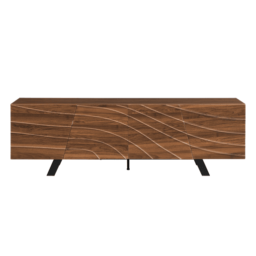 Móvel de TV 160x39x50,5 cm - Lowboard com frente ondulada, grande capacidade de armazenamento, pés de ferro - Nogueira Móvel de TV 160x39x50,5 cm - Lowboard com frente ondulada, grande capacidade de armazenamento, pés de ferro - Nogueira