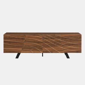 Móvel de TV 160x39x50,5 cm - Lowboard com frente ondulada, grande capacidade de armazenamento, pés de ferro - Nogueira