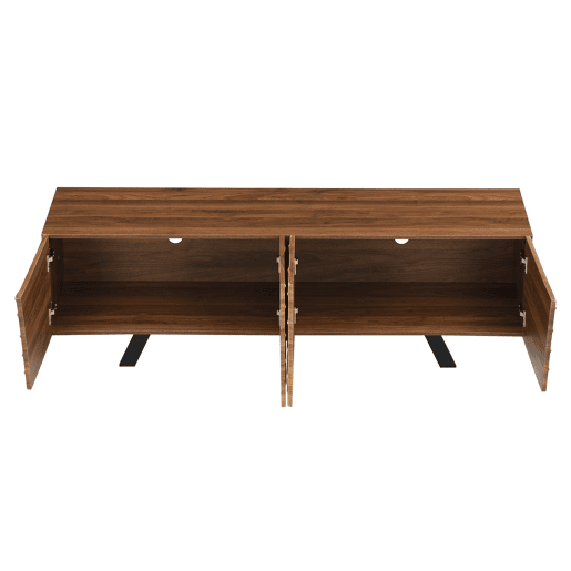 Móvel de TV 160x39x50,5 cm - Lowboard com frente ondulada, grande capacidade de armazenamento, pés de ferro - Nogueira Móvel de TV 160x39x50,5 cm - Lowboard com frente ondulada, grande capacidade de armazenamento, pés de ferro - Nogueira