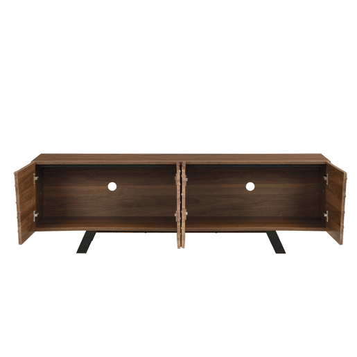 Móvel de TV 160x39x50,5 cm - Lowboard com frente ondulada, grande capacidade de armazenamento, pés de ferro - Nogueira Móvel de TV 160x39x50,5 cm - Lowboard com frente ondulada, grande capacidade de armazenamento, pés de ferro - Nogueira