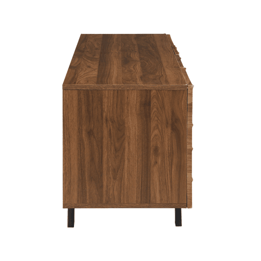 Móvel de TV 160x39x50,5 cm - Lowboard com frente ondulada, grande capacidade de armazenamento, pés de ferro - Nogueira Móvel de TV 160x39x50,5 cm - Lowboard com frente ondulada, grande capacidade de armazenamento, pés de ferro - Nogueira