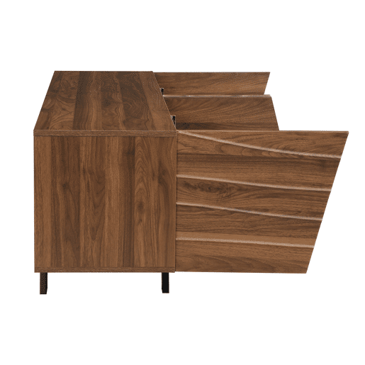 Móvel de TV 160x39x50,5 cm - Lowboard com frente ondulada, grande capacidade de armazenamento, pés de ferro - Nogueira Móvel de TV 160x39x50,5 cm - Lowboard com frente ondulada, grande capacidade de armazenamento, pés de ferro - Nogueira