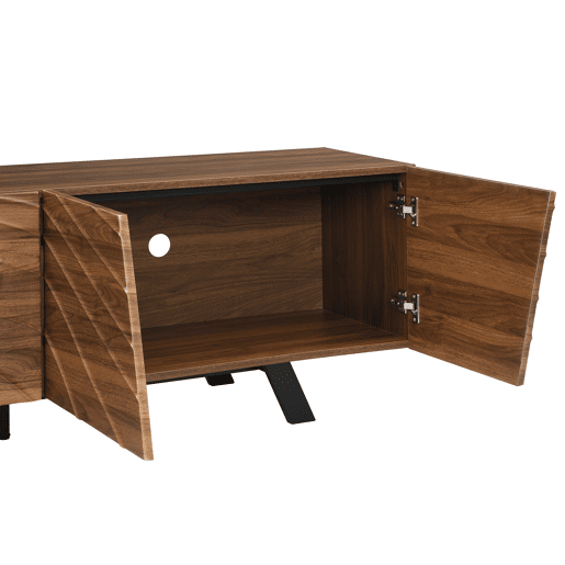 Móvel de TV 160x39x50,5 cm - Lowboard com frente ondulada, grande capacidade de armazenamento, pés de ferro - Nogueira Móvel de TV 160x39x50,5 cm - Lowboard com frente ondulada, grande capacidade de armazenamento, pés de ferro - Nogueira