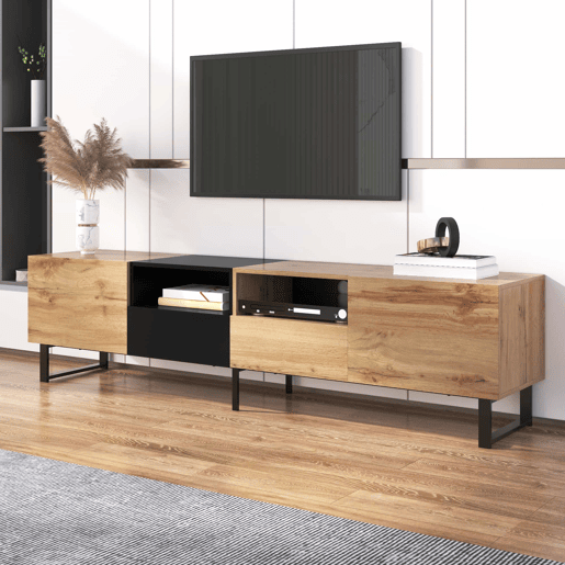 Armário TV 190cm - 2 portas + 2 gavetas + 2 compartimentos - estilo industrial - Natural Armário TV 190cm - 2 portas + 2 gavetas + 2 compartimentos - estilo industrial - Natural