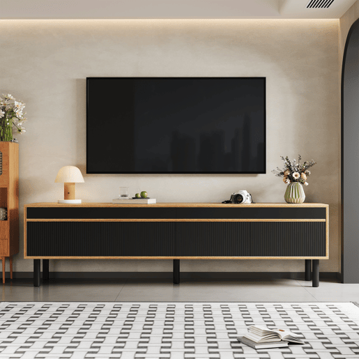 Móvel de TV 170 cm - 4 portas, textura fina - Preto Móvel de TV 170 cm - 4 portas, textura fina - Preto