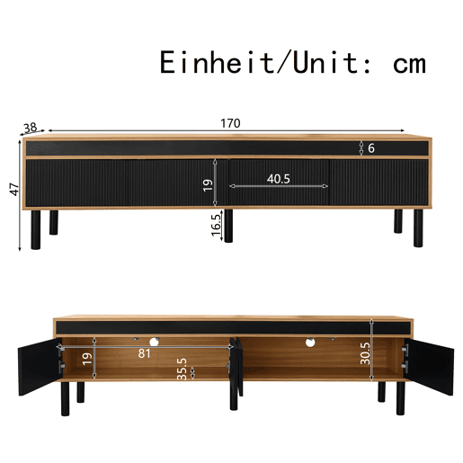 Móvel de TV 170 cm - 4 portas, textura fina - Preto Móvel de TV 170 cm - 4 portas, textura fina - Preto