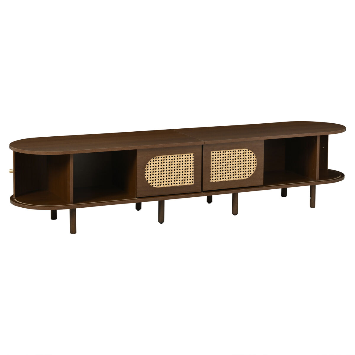 mueble tv 180x40x40 cm - rattan 2 puertas  2 correderas para tv hasta 80 - nogal oscuro