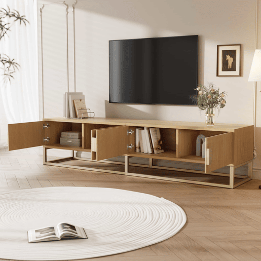 Móvel de TV 180 cm - Moderno, 4 portas, com puxadores arredondados - Madeira