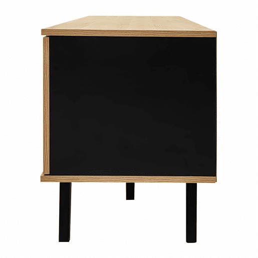 Móvel de TV 170 cm - Estilo elegante, Lowboard com gavetas, design em madeira natural e preto Móvel de TV 170 cm - Estilo elegante, Lowboard com gavetas, design em madeira natural e preto