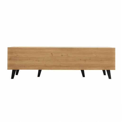 Móvel de TV 170 cm - Estilo elegante, Lowboard com gavetas, design em madeira natural e preto Móvel de TV 170 cm - Estilo elegante, Lowboard com gavetas, design em madeira natural e preto