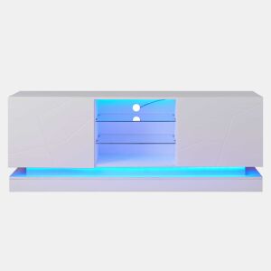 Móvel de TV moderno com LED colorido - adequado para TV de 70u201D - 2 portas e 3 prateleiras - Branco
