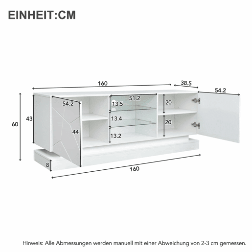 Móvel de TV moderno com LED colorido - adequado para TV de 70u201D - 2 portas e 3 prateleiras - Branco Móvel de TV moderno com LED colorido - adequado para TV de 70u201D - 2 portas e 3 prateleiras - Branco