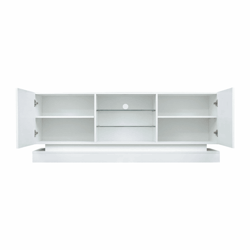 Móvel de TV moderno com LED colorido - adequado para TV de 70u201D - 2 portas e 3 prateleiras - Branco Móvel de TV moderno com LED colorido - adequado para TV de 70u201D - 2 portas e 3 prateleiras - Branco
