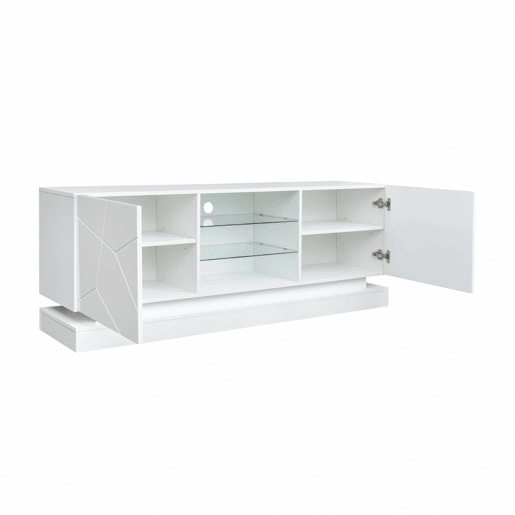 Móvel de TV moderno com LED colorido - adequado para TV de 70u201D - 2 portas e 3 prateleiras - Branco Móvel de TV moderno com LED colorido - adequado para TV de 70u201D - 2 portas e 3 prateleiras - Branco