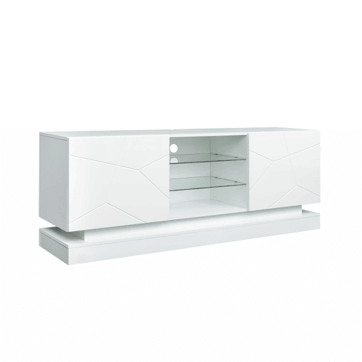 Móvel de TV moderno com LED colorido - adequado para TV de 70u201D - 2 portas e 3 prateleiras - Branco Móvel de TV moderno com LED colorido - adequado para TV de 70u201D - 2 portas e 3 prateleiras - Branco