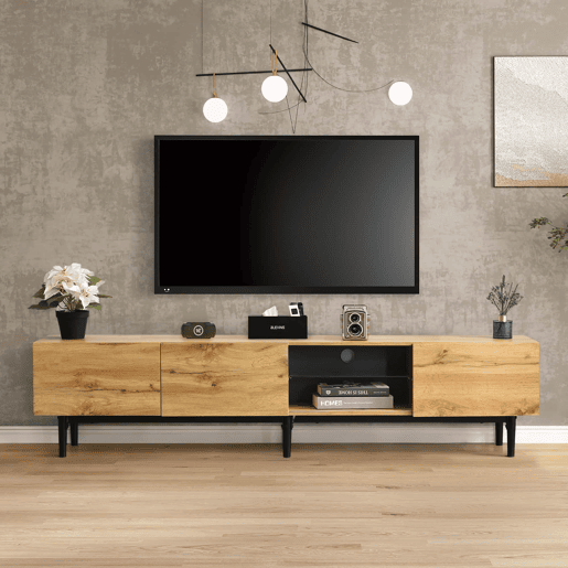 Armário TV com LED 175cm - 3 portas + 2 prateleiras - estilo industrial - Natural Armário TV com LED 175cm - 3 portas + 2 prateleiras - estilo industrial - Natural