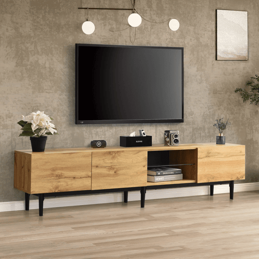 Armário TV com LED 175cm - 3 portas + 2 prateleiras - estilo industrial - Natural Armário TV com LED 175cm - 3 portas + 2 prateleiras - estilo industrial - Natural