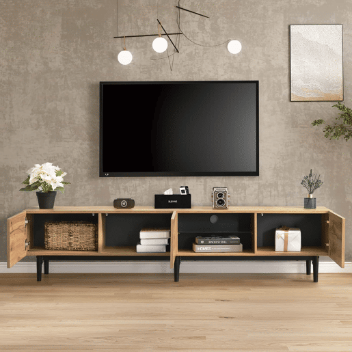 Armário TV com LED 175cm - 3 portas + 2 prateleiras - estilo industrial - Natural Armário TV com LED 175cm - 3 portas + 2 prateleiras - estilo industrial - Natural