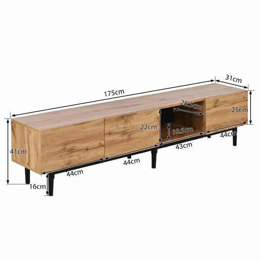 Armário TV com LED 175cm - 3 portas + 2 prateleiras - estilo industrial - Natural Armário TV com LED 175cm - 3 portas + 2 prateleiras - estilo industrial - Natural