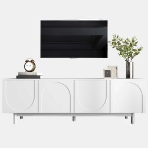 Móvel de TV moderno 175 x 38 x 56 cm - Prateleiras ajustáveis, Lowboard leve estilo luxuoso - Branco