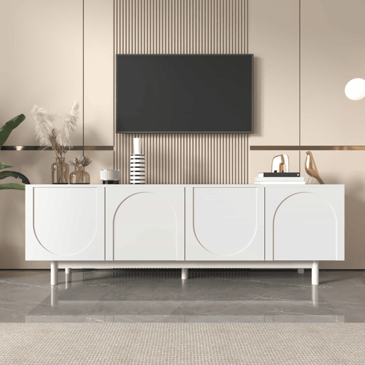 Móvel de TV moderno 175 x 38 x 56 cm - Prateleiras ajustáveis, Lowboard leve estilo luxuoso - Branco Móvel de TV moderno 175 x 38 x 56 cm - Prateleiras ajustáveis, Lowboard leve estilo luxuoso - Branco