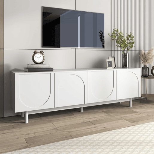 Móvel de TV moderno 175 x 38 x 56 cm - Prateleiras ajustáveis, Lowboard leve estilo luxuoso - Branco Móvel de TV moderno 175 x 38 x 56 cm - Prateleiras ajustáveis, Lowboard leve estilo luxuoso - Branco